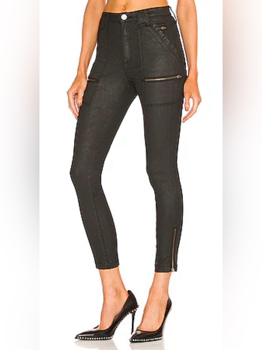 Joie Park Skinny B Black Coated Jeans with Zipper Accent S, size 28